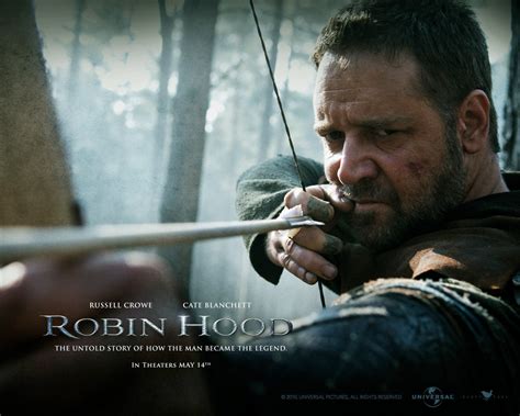 A brown leather hood worn by Russell Crowe as the character, 'Robin Longstride', in the film, Robin Hood (2010) ... one of three hoods used in the film, Robin ...